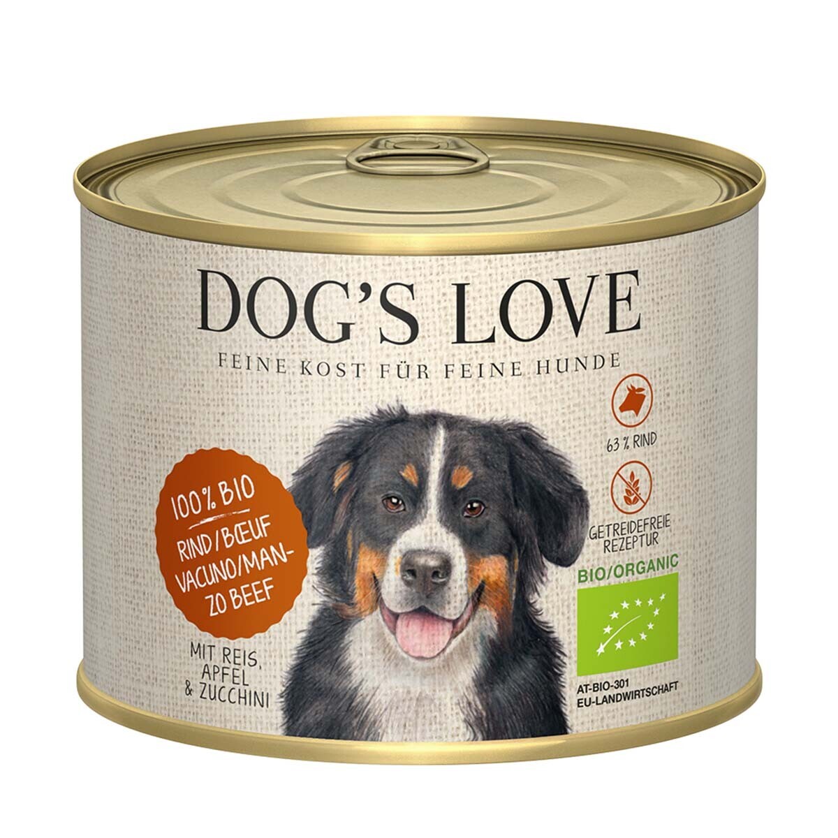 Dog's Love Bio hovězí maso s rýží, jablkem a cuketou 12x200g