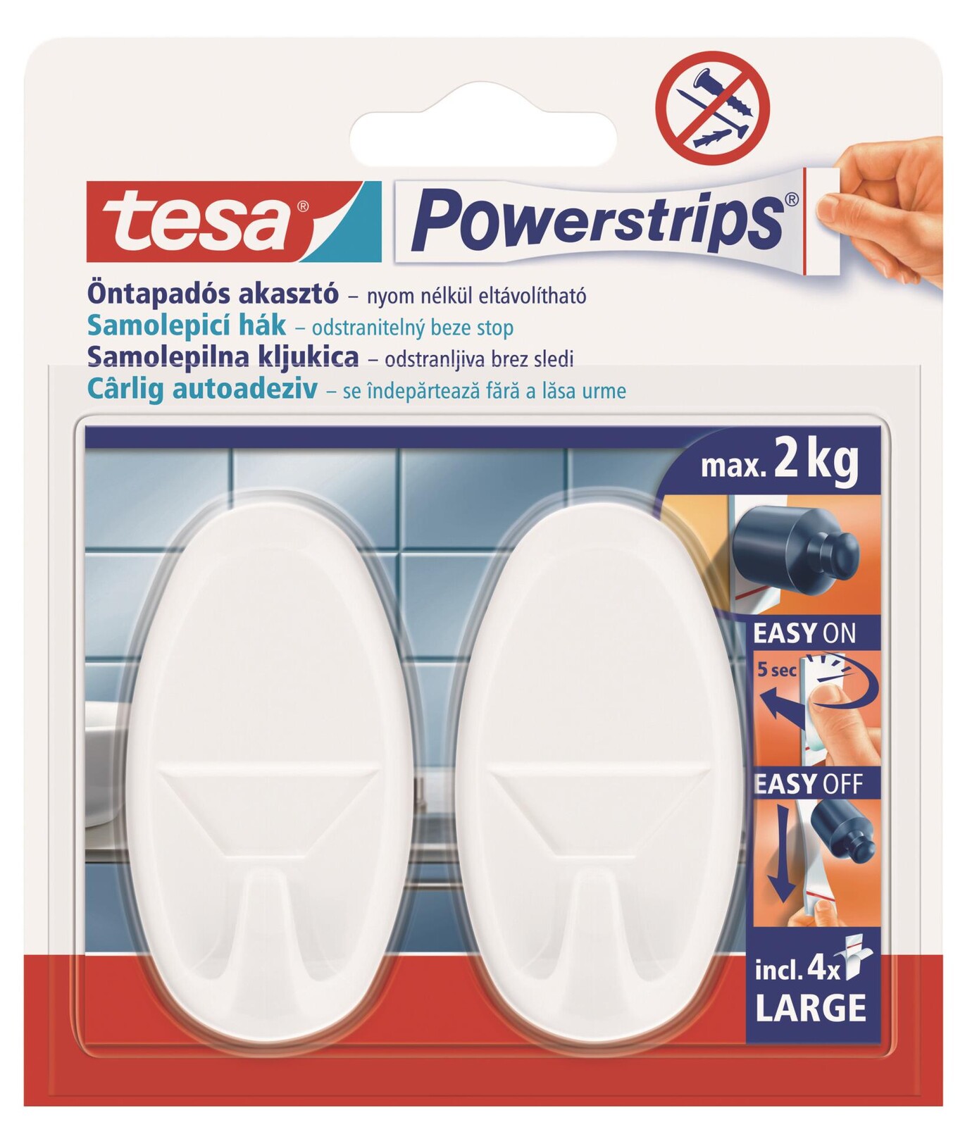 Samolepicí háčky Tesa Powerstrips - nosnost 2 kg, bílé, 2 ks