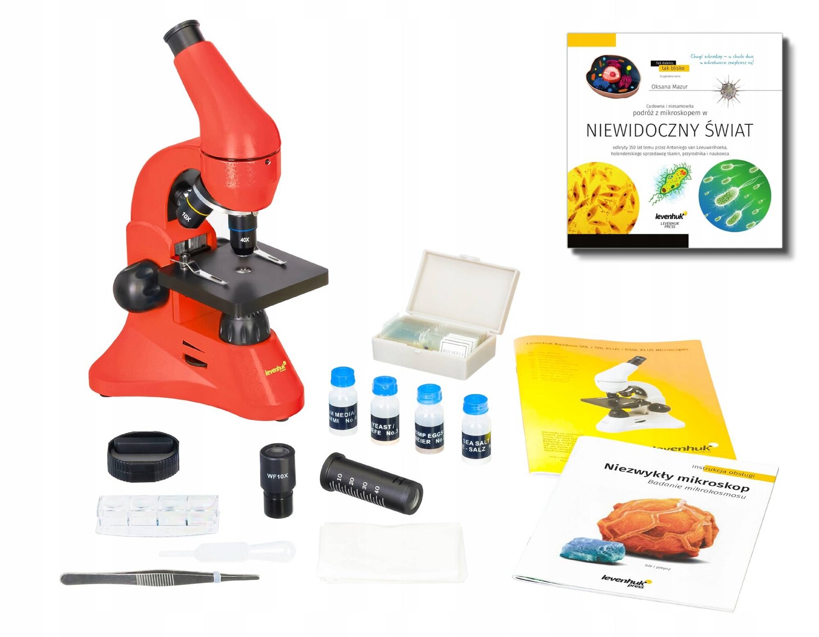 Optický mikroskop Levenhuk Rainbow 50L Orange – sada 800 x