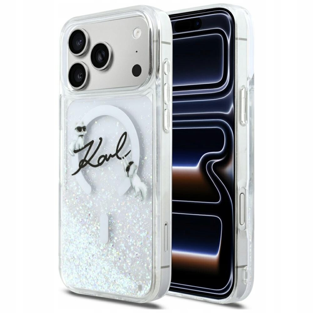 Pouzdro Karl Lagerfeld Liquid Glitter Karl Script Logo MagSafe pro iPhone 17 Pr