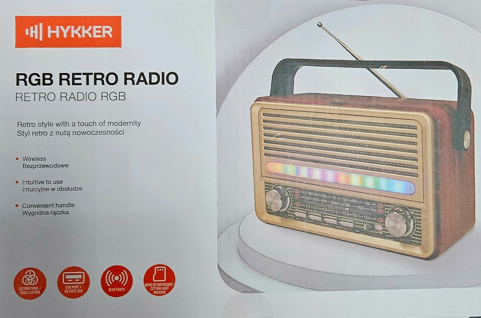 Síťové a bateriové rádio Hykker Retro Hykker Rgb