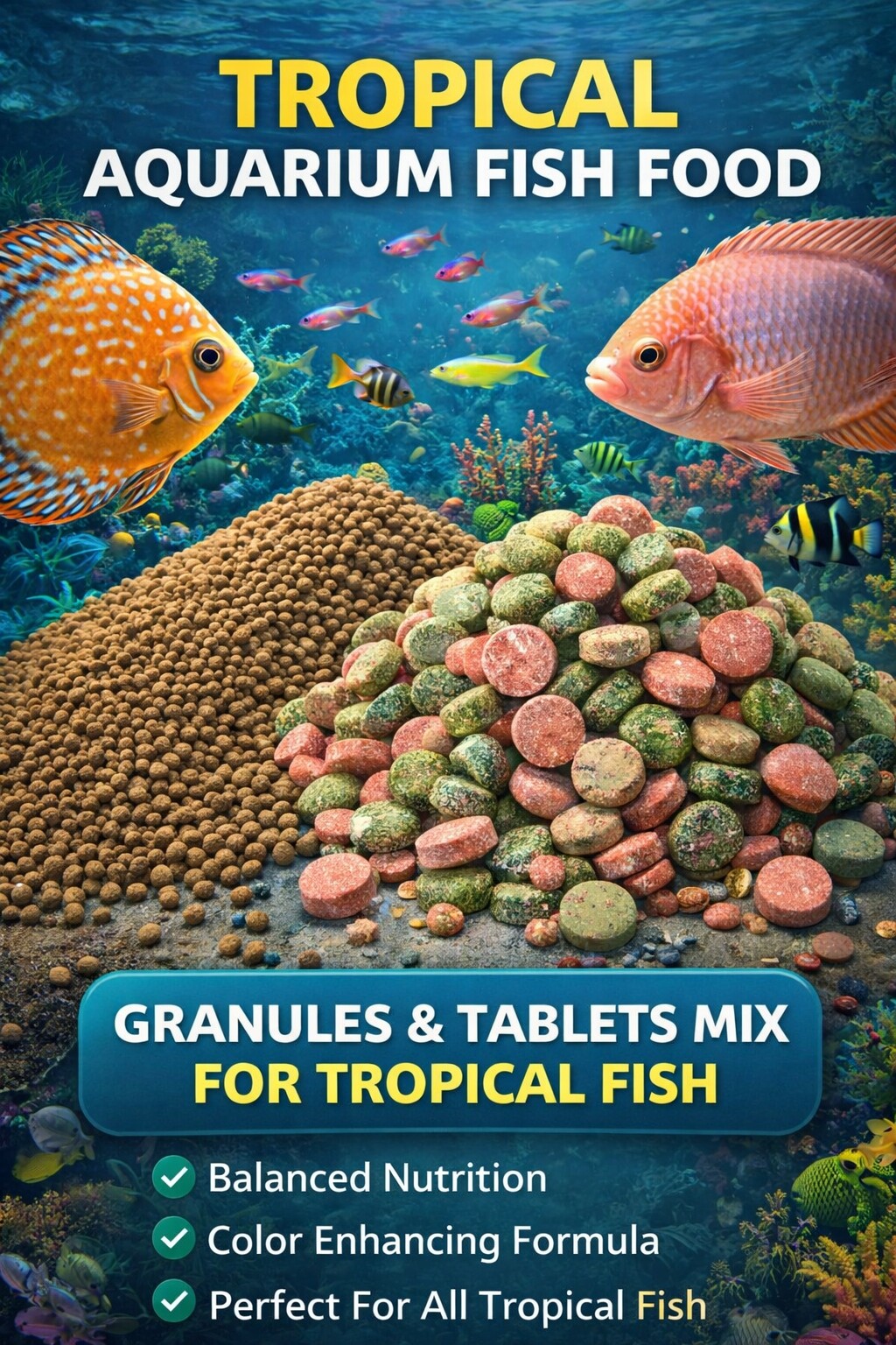 Krmivo MIX pro ryby Tabletky a granule Sada pro akvárium se spirulinou