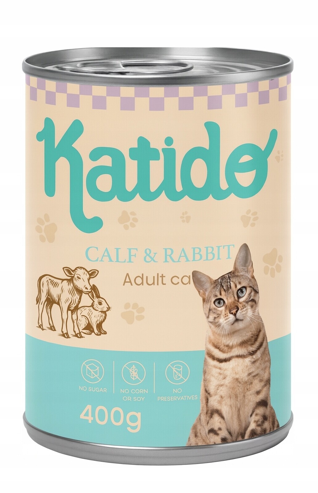 Katido Premium mokré krmivo pro kočky Adult Telecí králík 12x400g