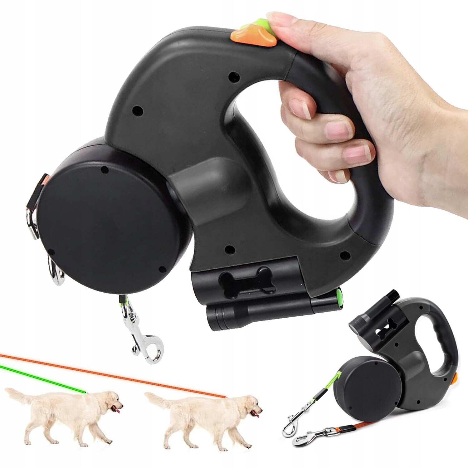 Dvojité Samonavíjecí Vodítko Pro Psa, Brzda 3M 13.6 kg S Svítilnou