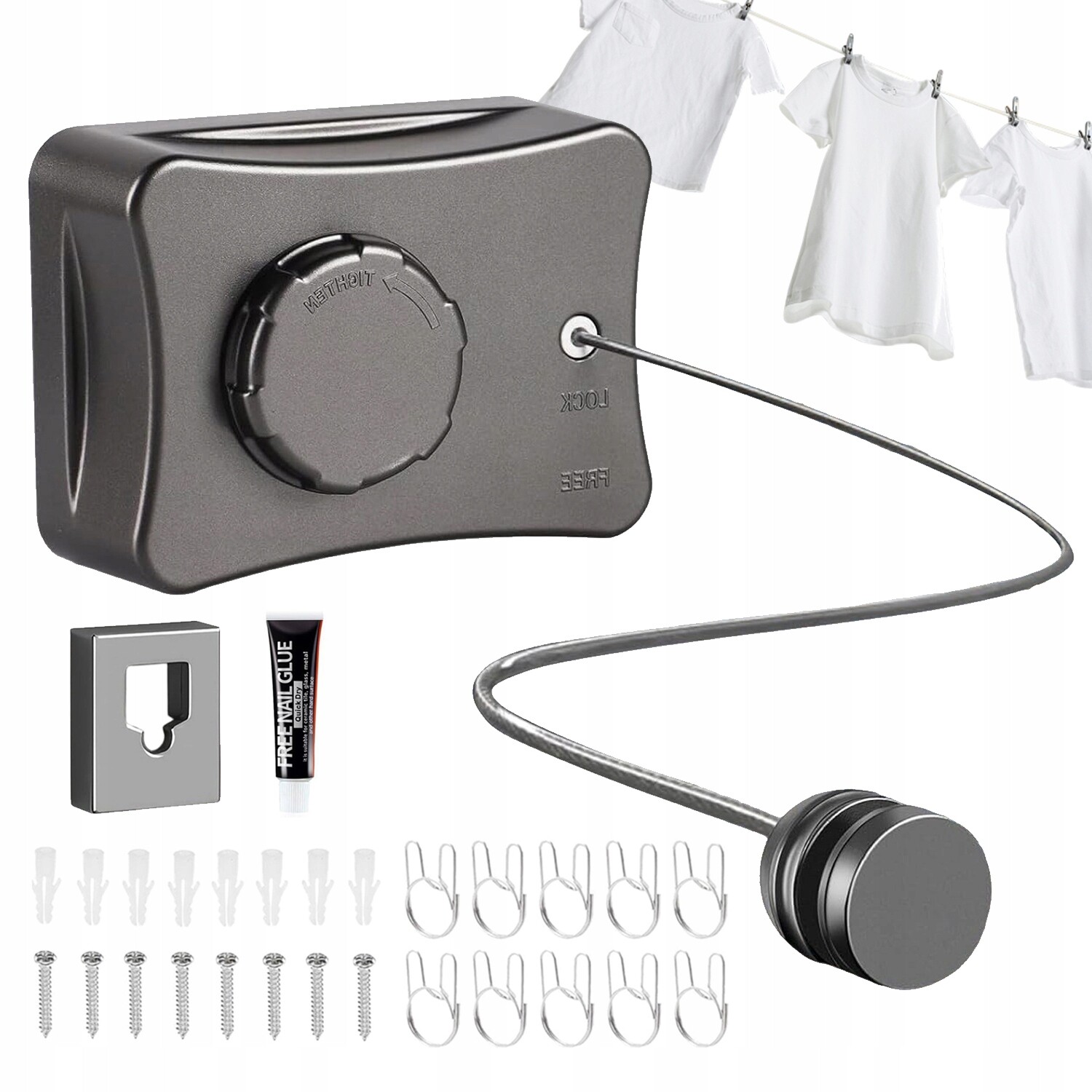 Sušák provázkový na prádlo šňůra natahovací hliníková 5.1 m Roztahovatelná