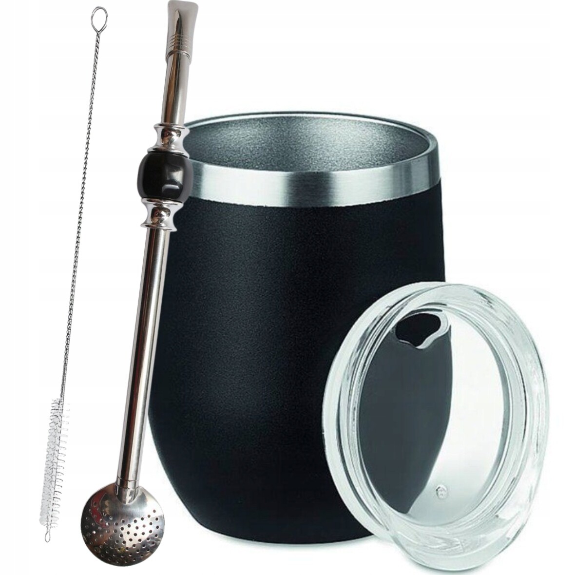 Sada termických ocelových Matero pro Yerba Mate Bombilla Křišťál černá