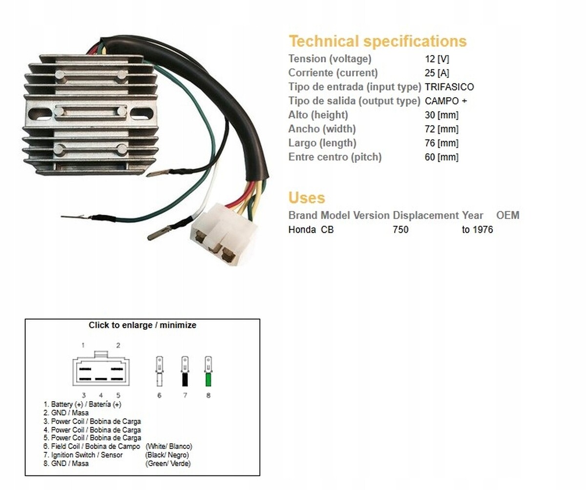 Regulátor Napětí Honda Cb 750 Four -'76