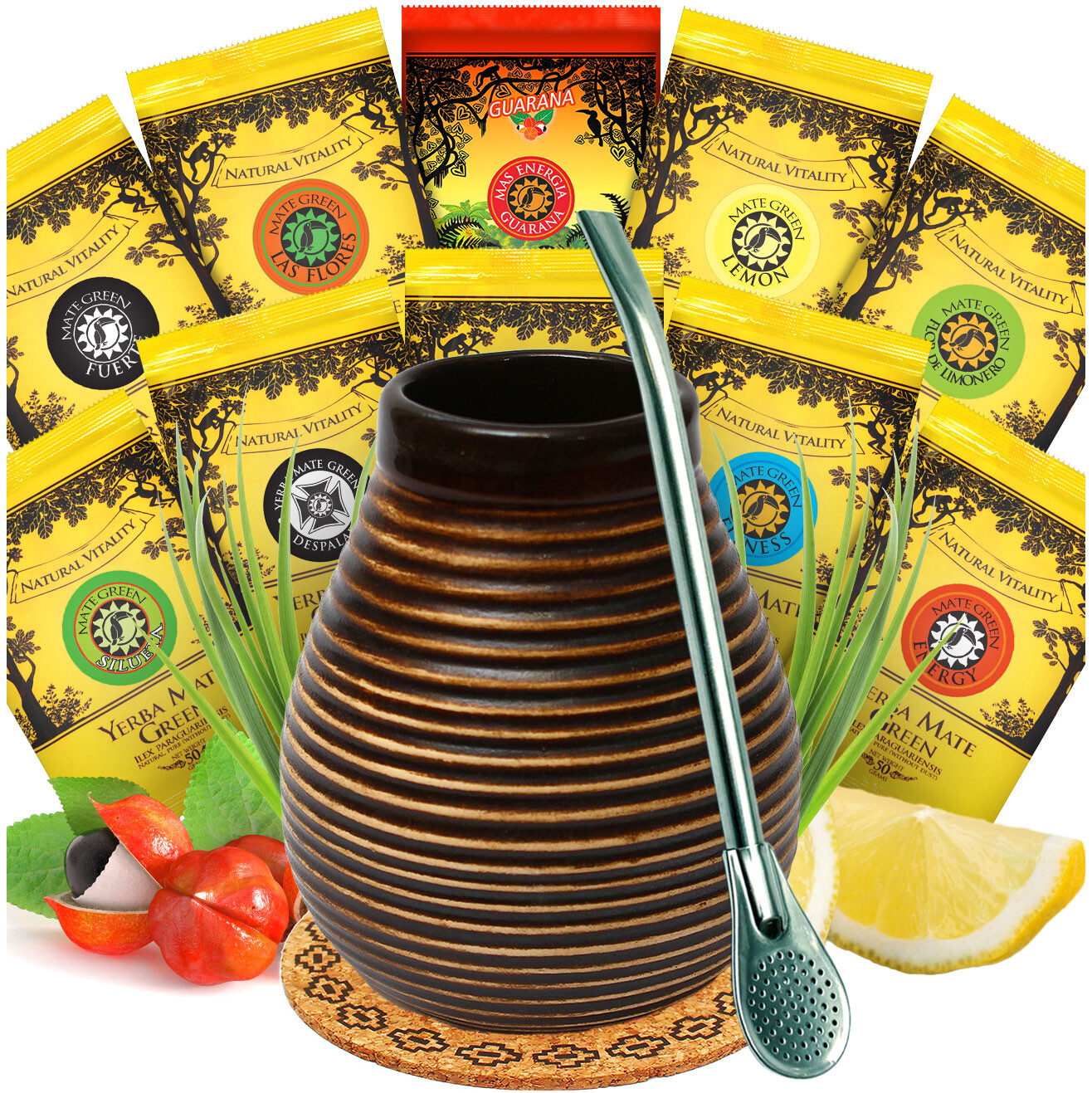 Startovací sada Yerba Mate Green 500g Tykev Medová Bombilla 10x50g