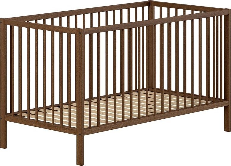 Hnědá postýlka z bukového dřeva s odnímatelným bokem/s nastavitelnou výškou 70x140 cm Dino – Vipack