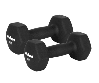 Posilovací činky 2x5kg, REBEL ACTIVE RBA-2330-5, neopren HEX