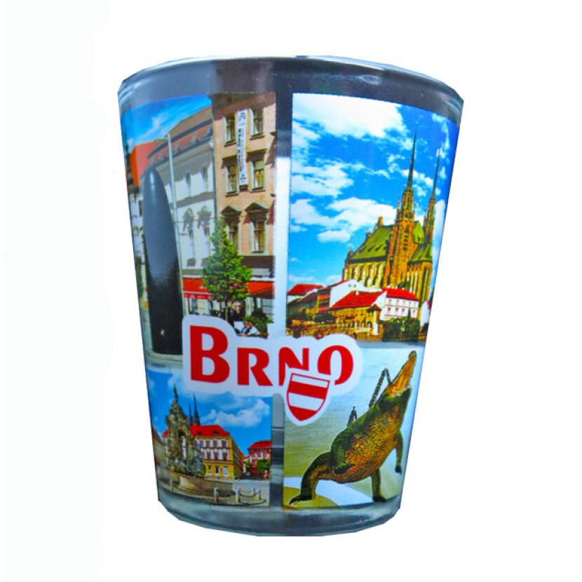 Panák (štamprle) Brno na fotkách 0,04 l - průhledný