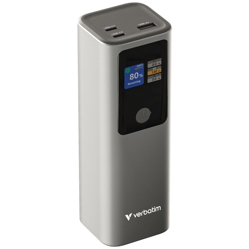 VERBATIM Powerbanka Charge 'n' Go, 27000 mAh, 2x USB-C 140W, 1x USB-A 18W, Šedá