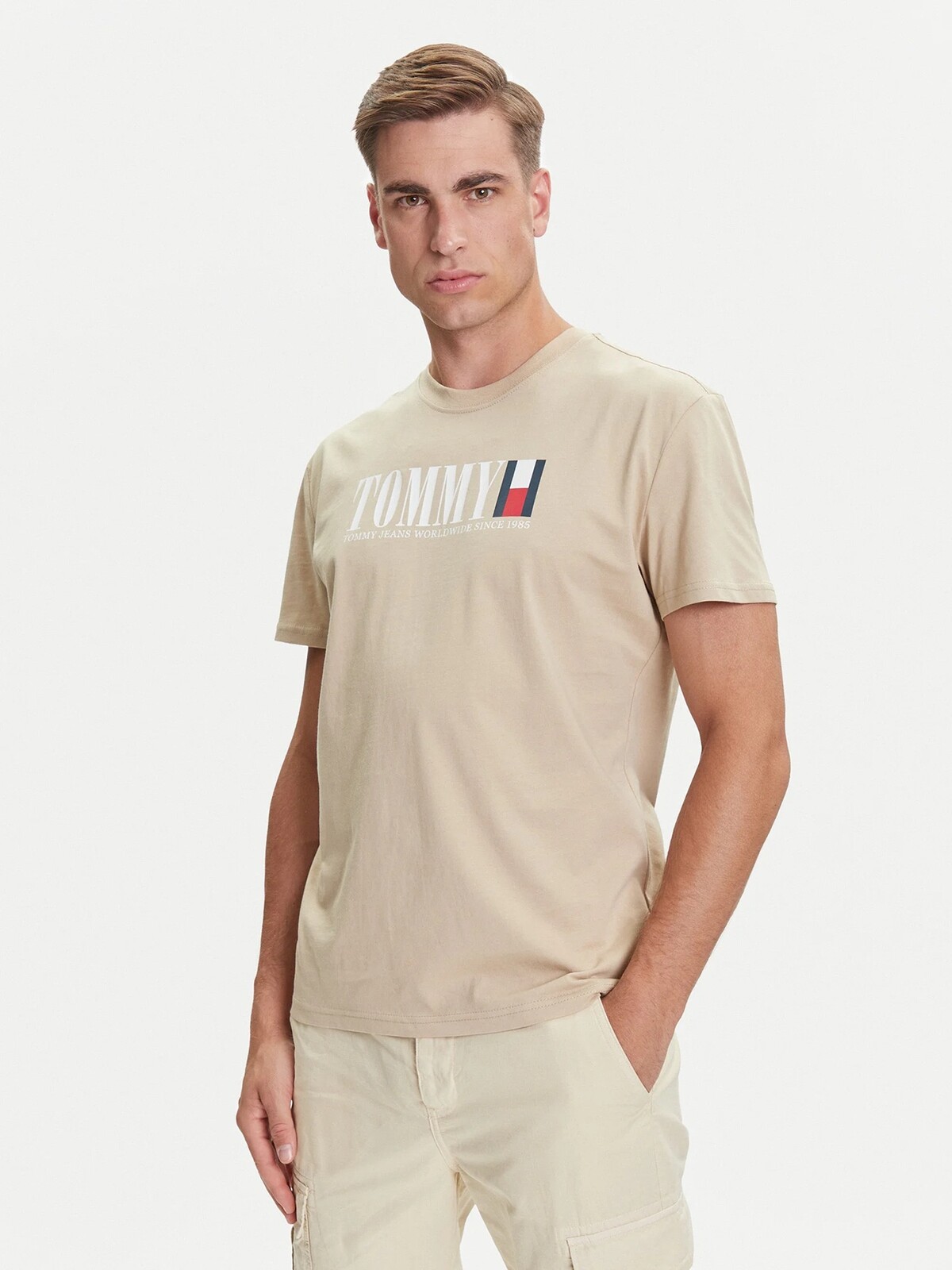 Tommy Jeans pánské béžové tričko DM0DM21941 S