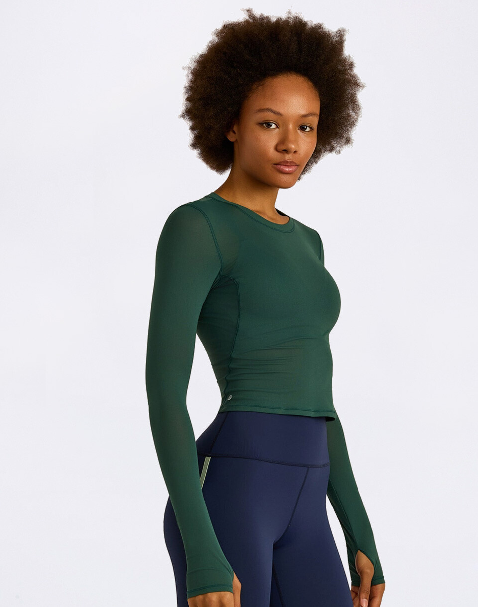 Organic Basics Active Mesh Long Sleeve Tee Deep Forest XS