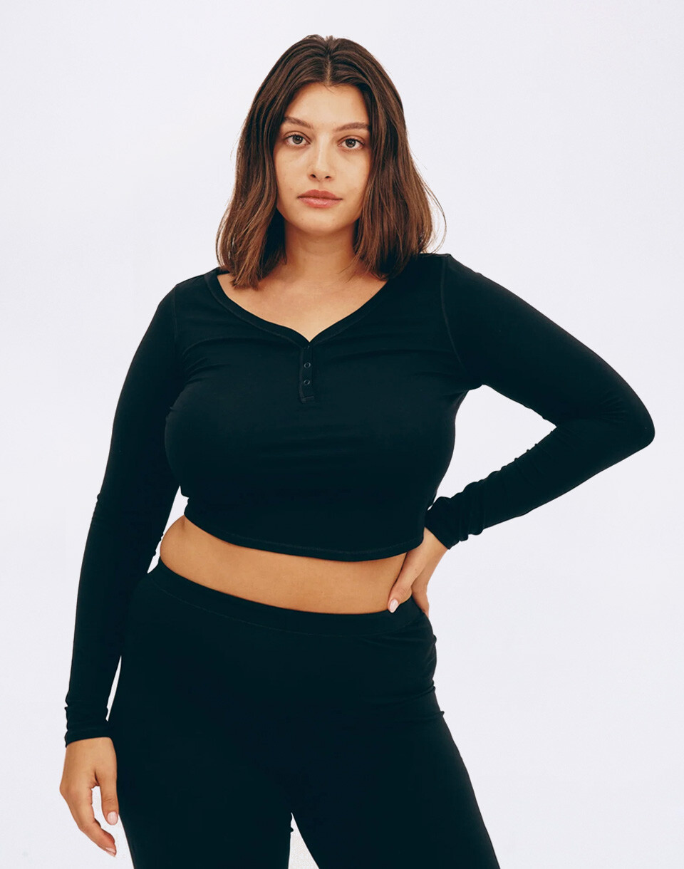 Organic Basics Core Sport Henley Long-Sleeve Tee Black XS