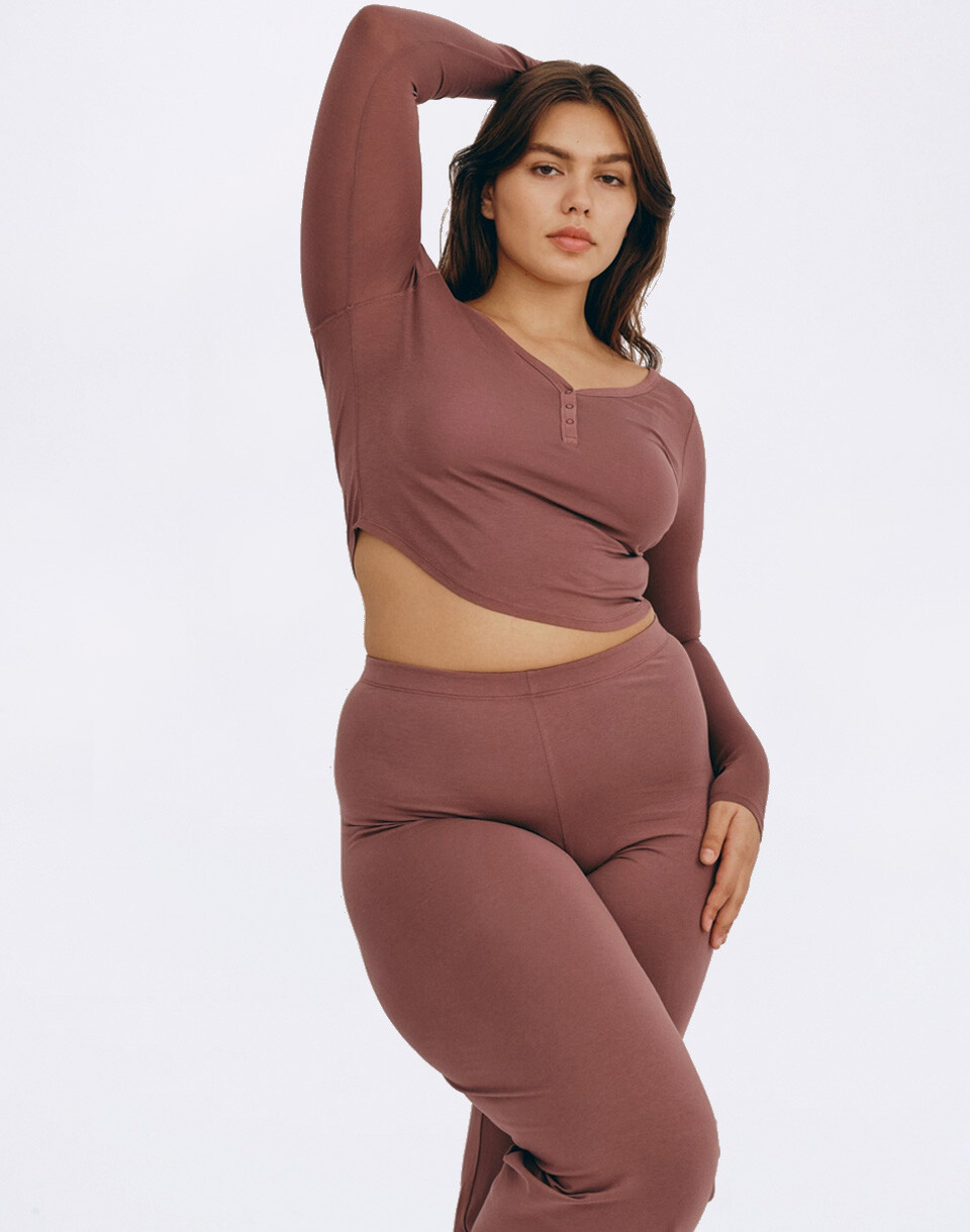 Organic Basics Core Sport Henley Long-Sleeve Tee Rose Wood XS