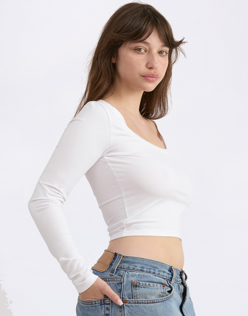 Organic Basics Everyday Scoop Neck Long Sleeve Tee White XS