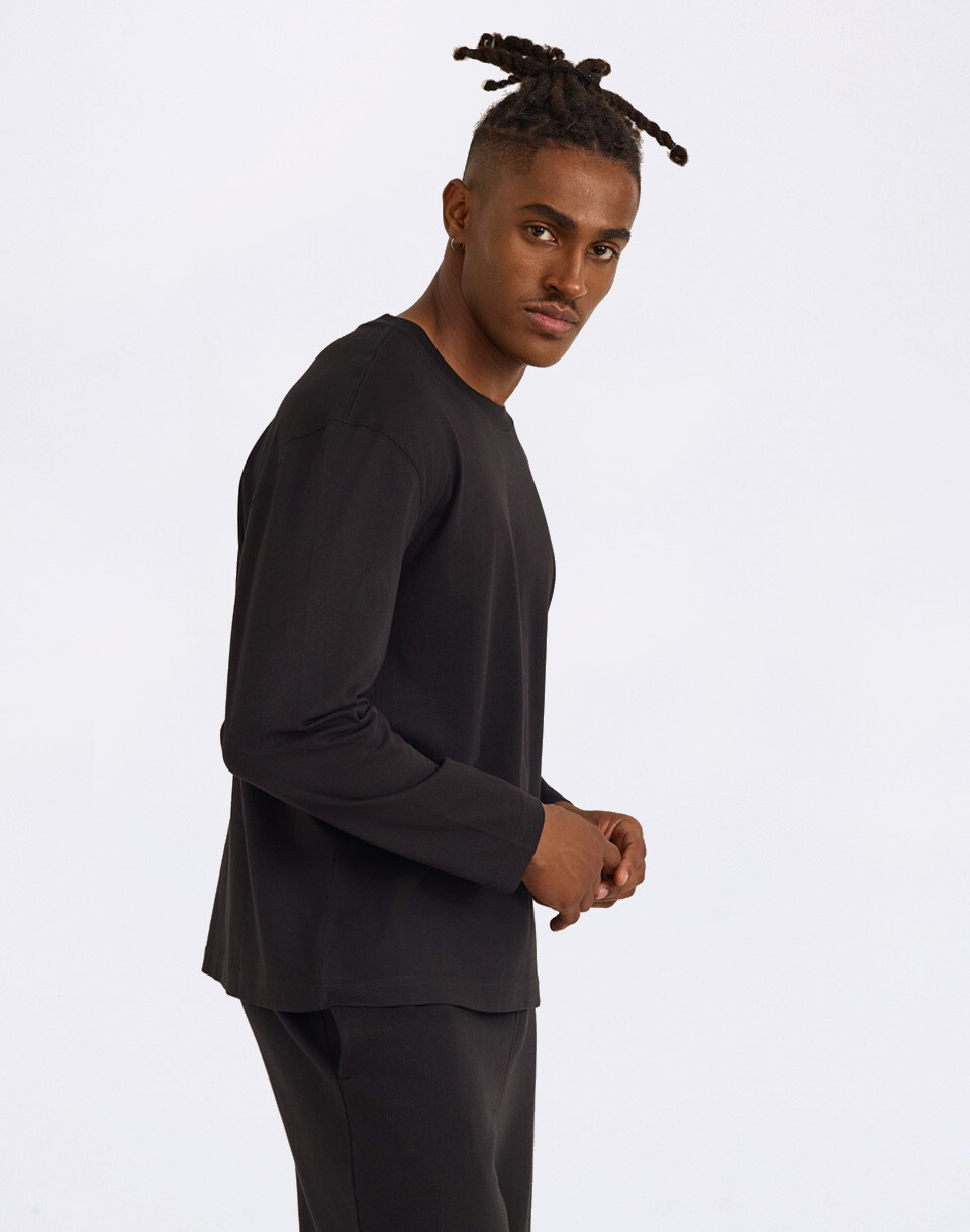Organic Basics True Heavy Boxy Fit Long Sleeve Tee Black S