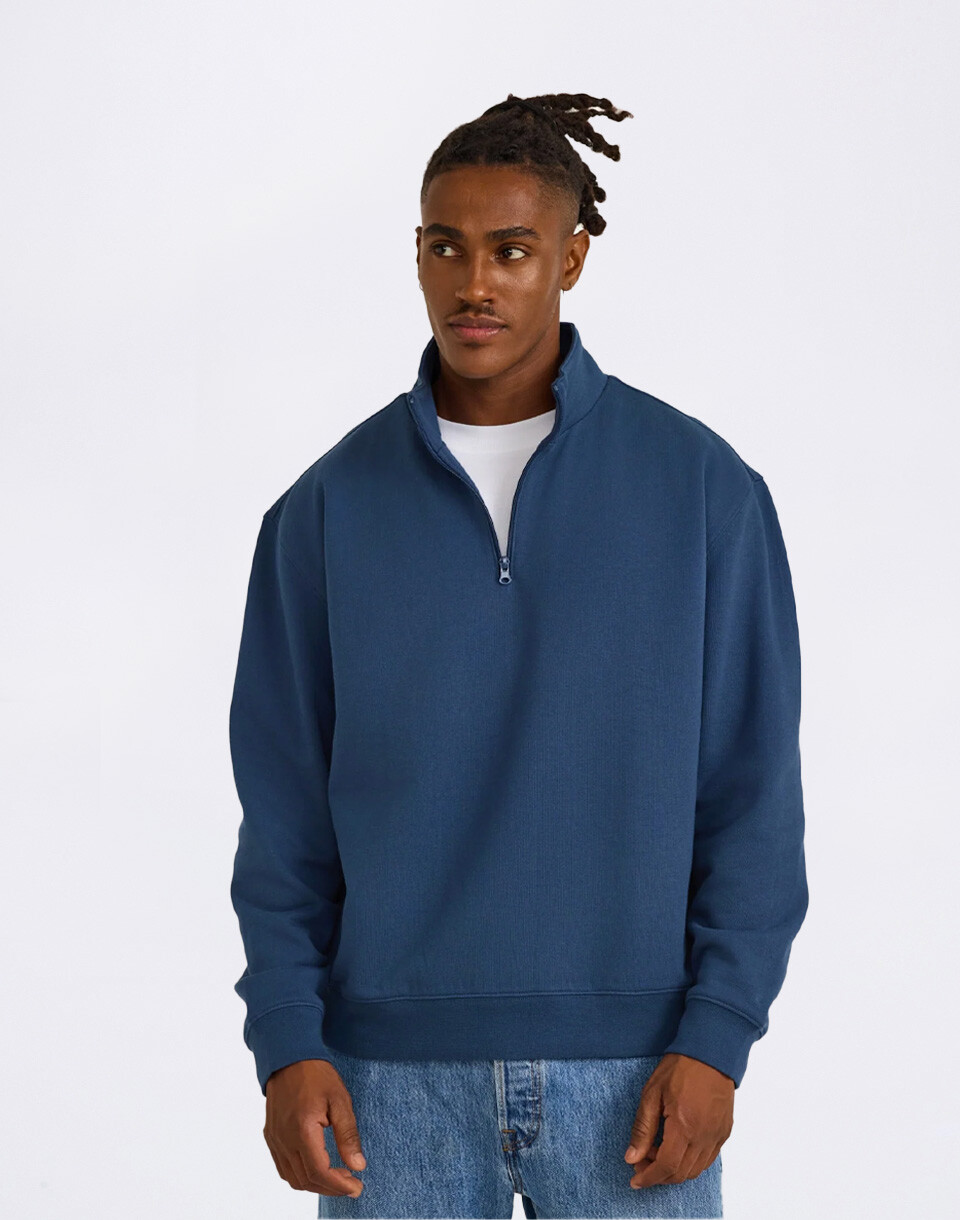 Organic Basics Weekend Half Zip Sweatshirt Midnight Blue M