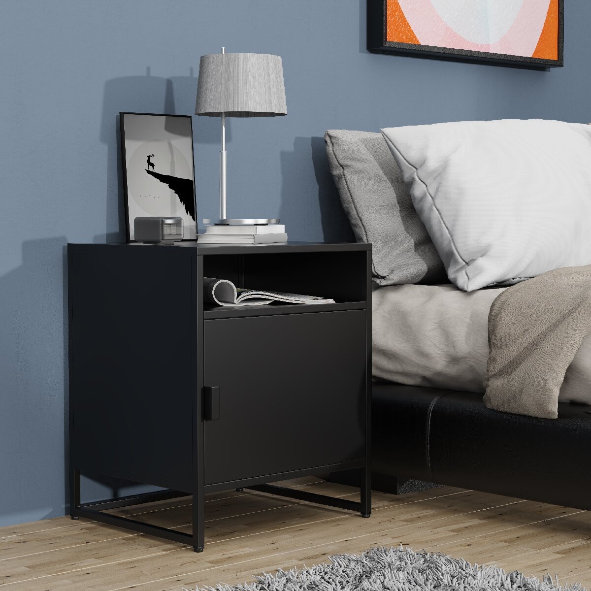 VCM Noční stolek „Flokas L“, černý