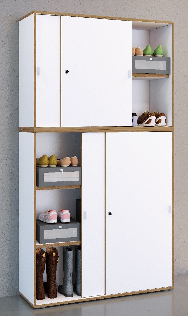 VCM Botník s posuvnými dveřmi „Salia“ B100 s 5 přihrádkami, bílý