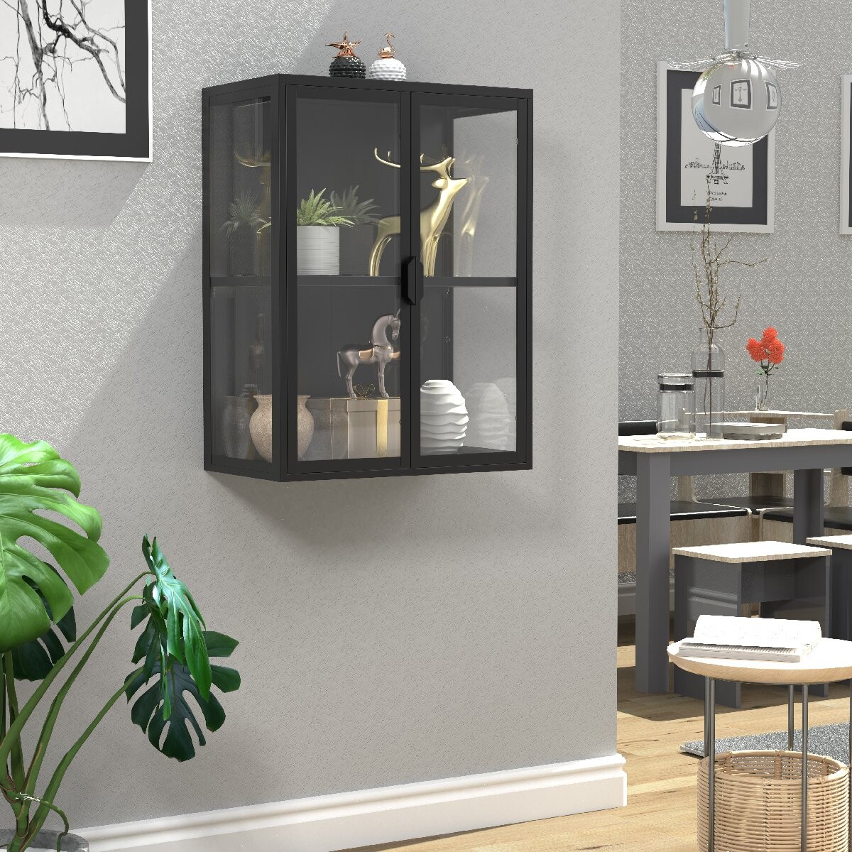 VCM Nástěnná vitrína „Flokas M“, černá