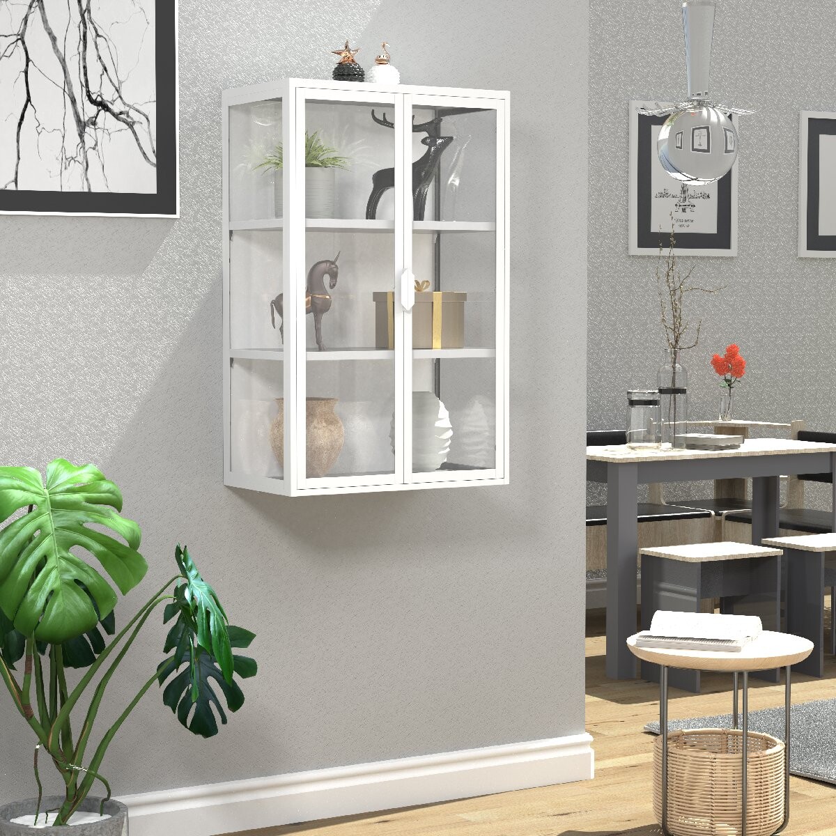 VCM Nástěnná vitrína „Flokas L“, bílá