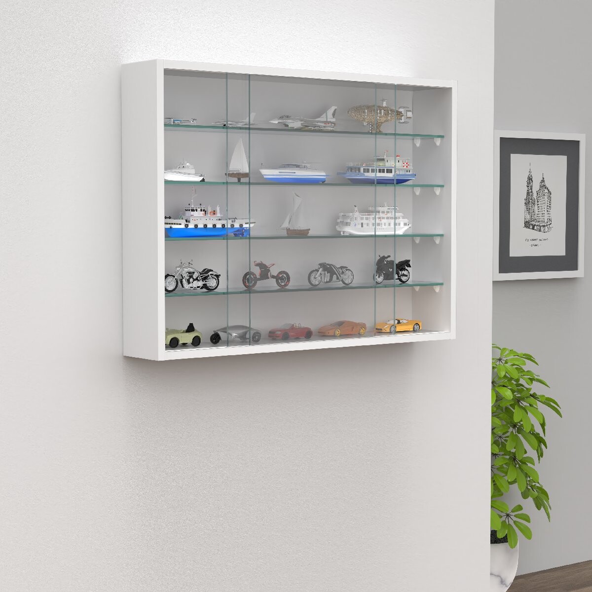 VCM Nástěnná vitrína „Drivalo L“, bílá