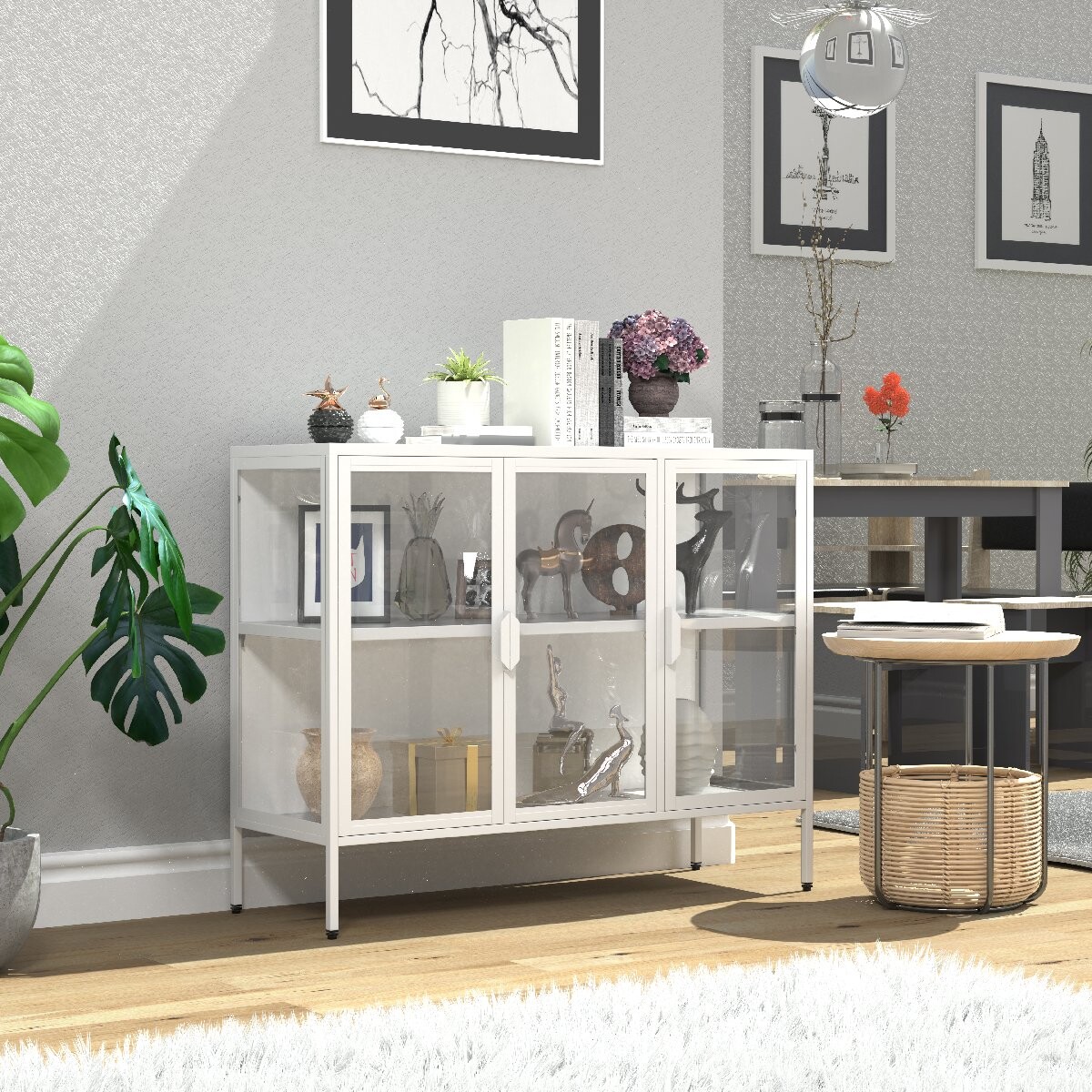 VCM Stojací vitrína „Floka L“, bílá