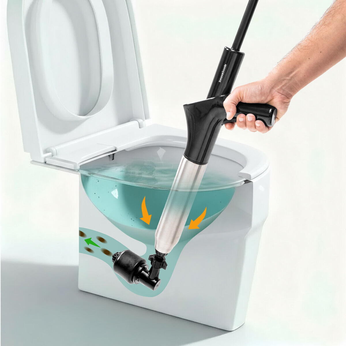 InnovaGoods Vysokotlaký vzduchový ucpávač potrubí s příslušenstvím a 5v1 manometrem Jetpro