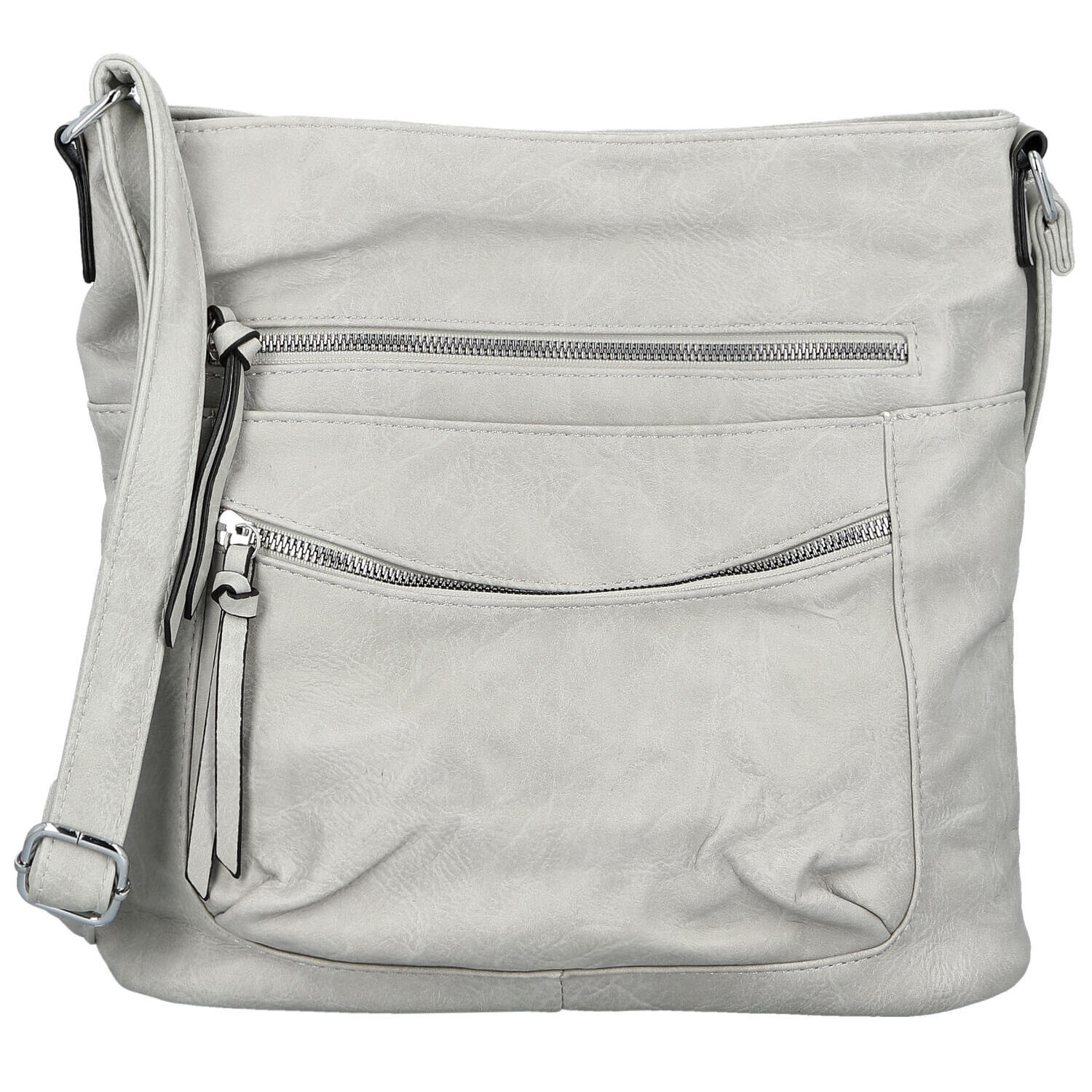 Trendy dámská koženková crossbody kabelka Tizia, světle šedá