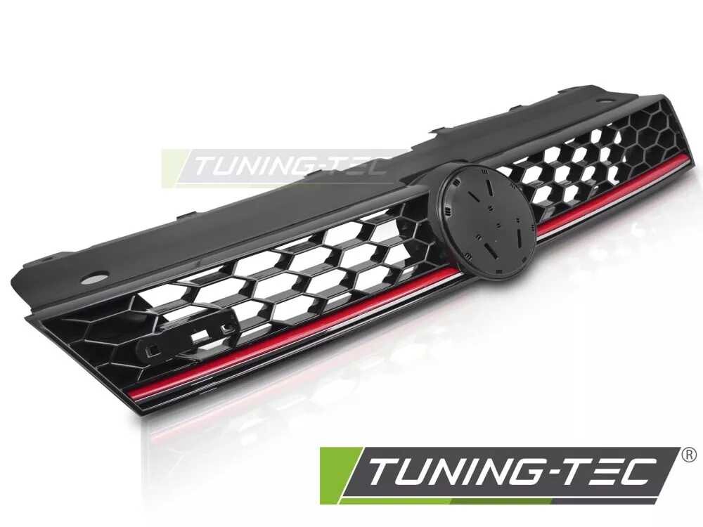 GRILLE SPORT STYLE GLOSSY BLACK with RED LINE fits VW POLO 6R 09-17