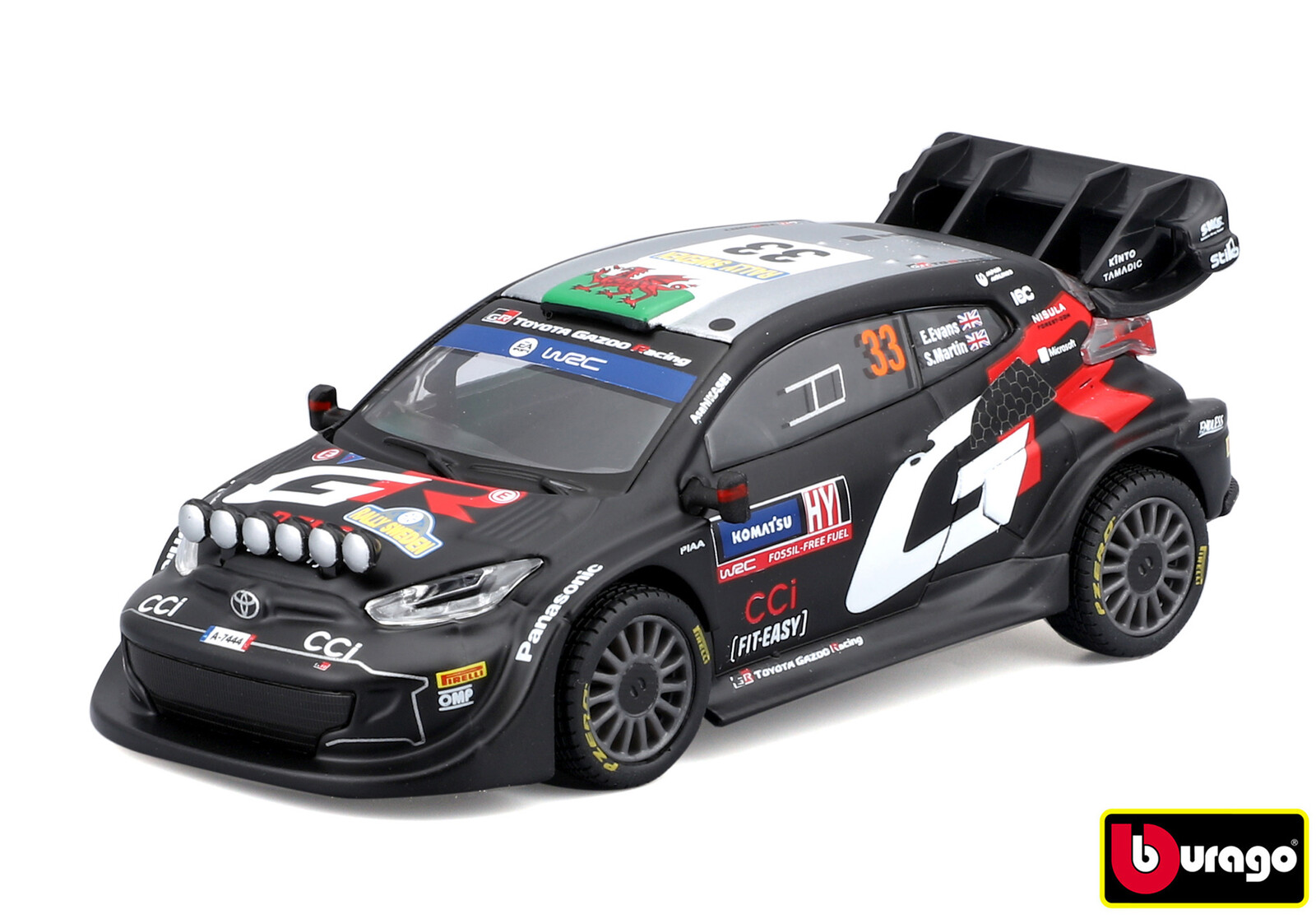 Bburago 1:43 Race Toyota GR Yaris Rally1 Hybrid Nr.33 (Evans) - in decorative box