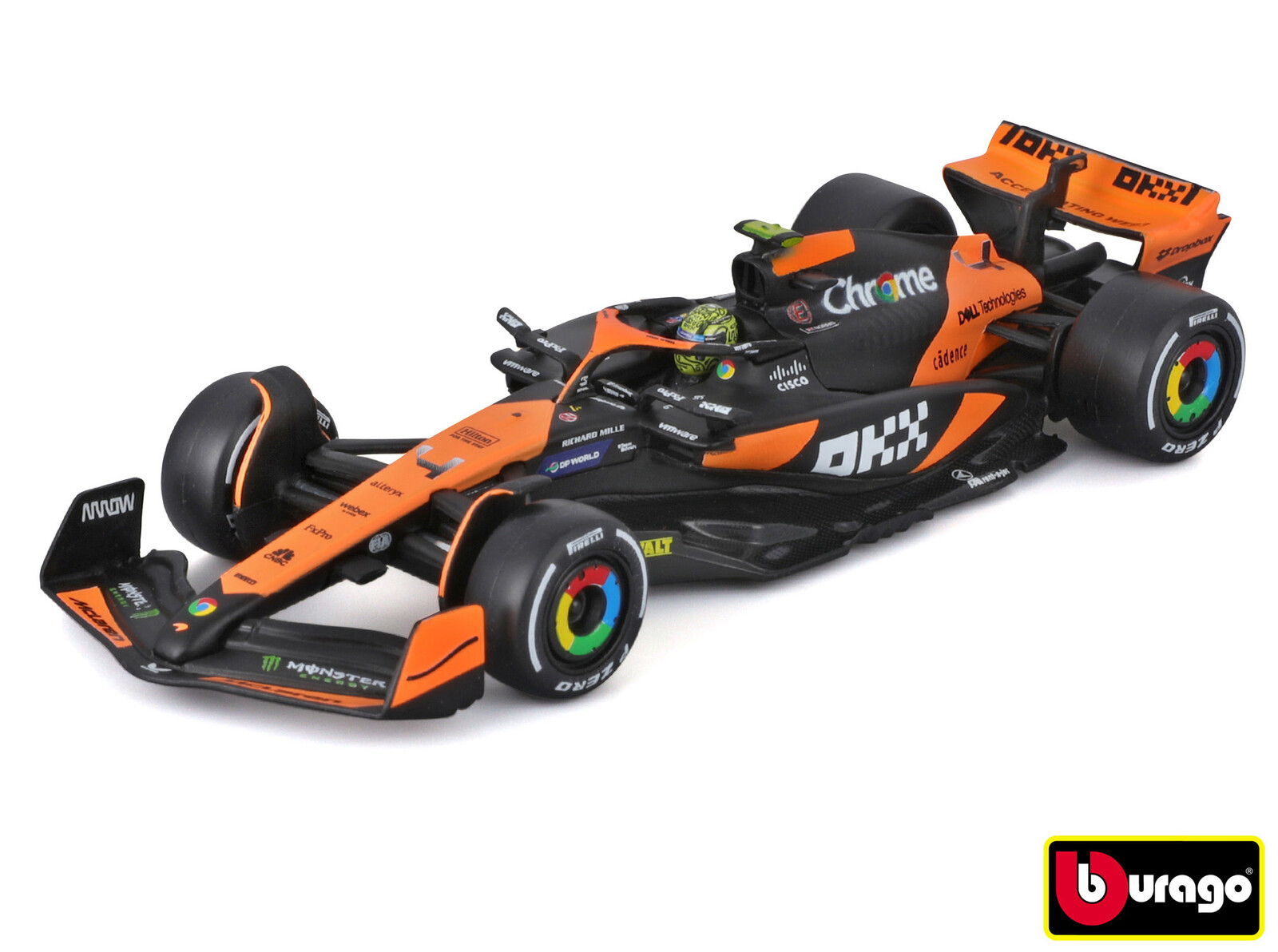 Bburago 1:43 RACE Formula F1 - McLaren F1 Team MCL38 (2024) #4 Senna Edition with driver and decorat