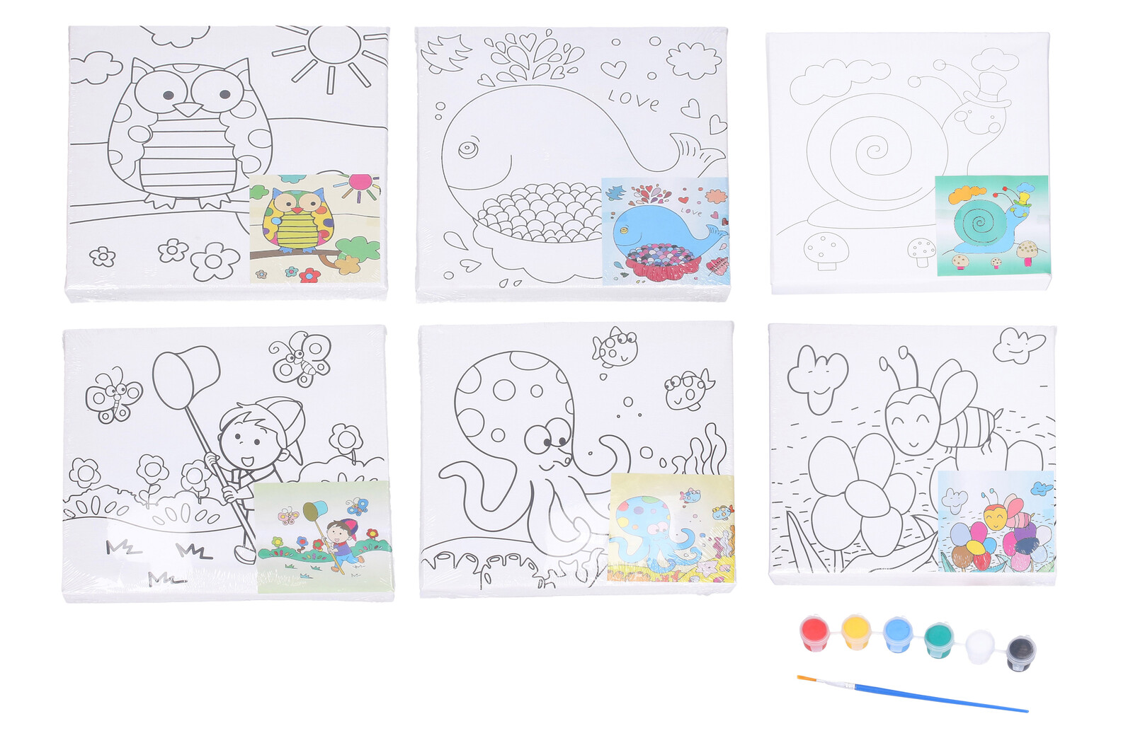 Malířské plátno s předlohou 20x20 cm + barvy a štětec Mix