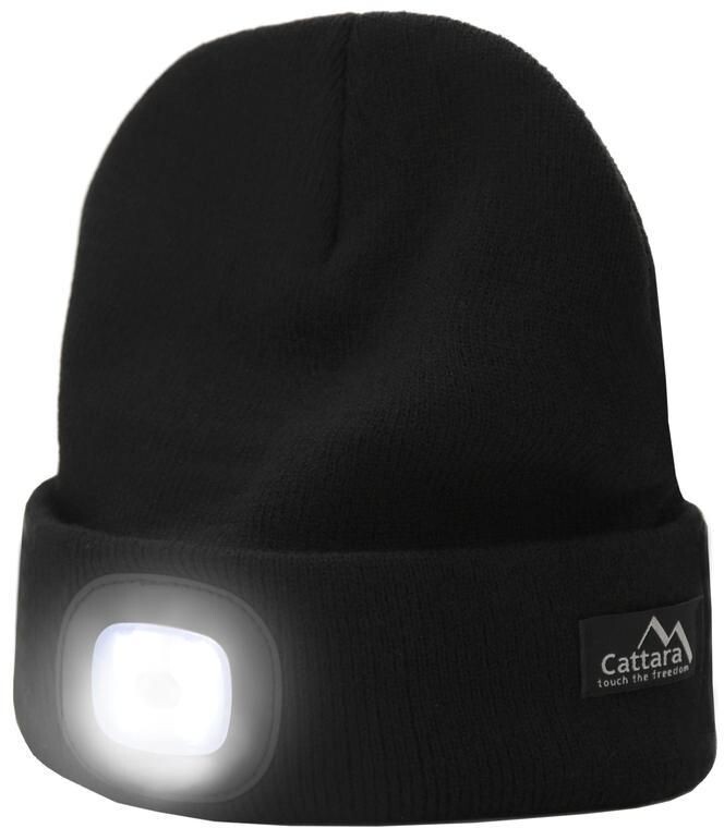 Cattara Čepice BLACK s LED svítilnou USB nabíjení 8591686140217