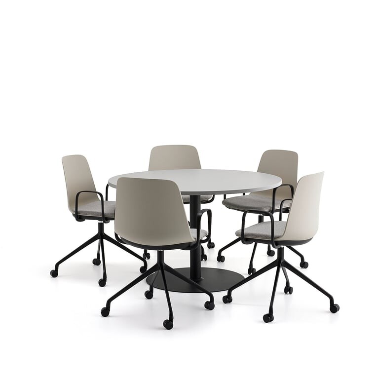 Sestava nábytku VERTICUS + LANGFORD, 1 stůl a 5 šedých židlí