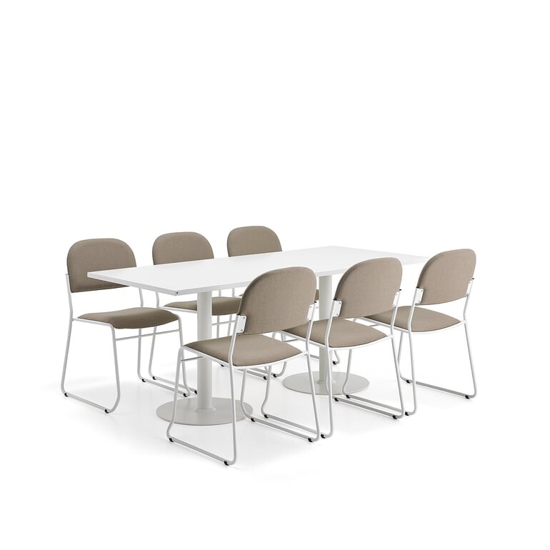 Sestava nábytku VERTICUS + DAWSON, 1 stůl a 6 židlí, béžová/bílá