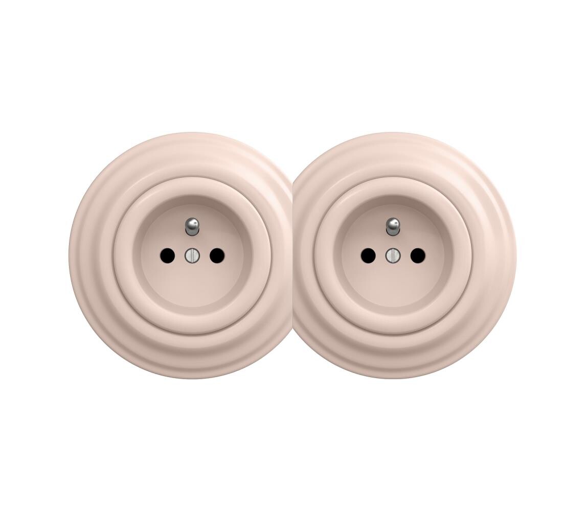 lap - Dvojitá retro zásuvka domovní s rámečkem 230V starorůžová 2xKA0120+2xKA0118