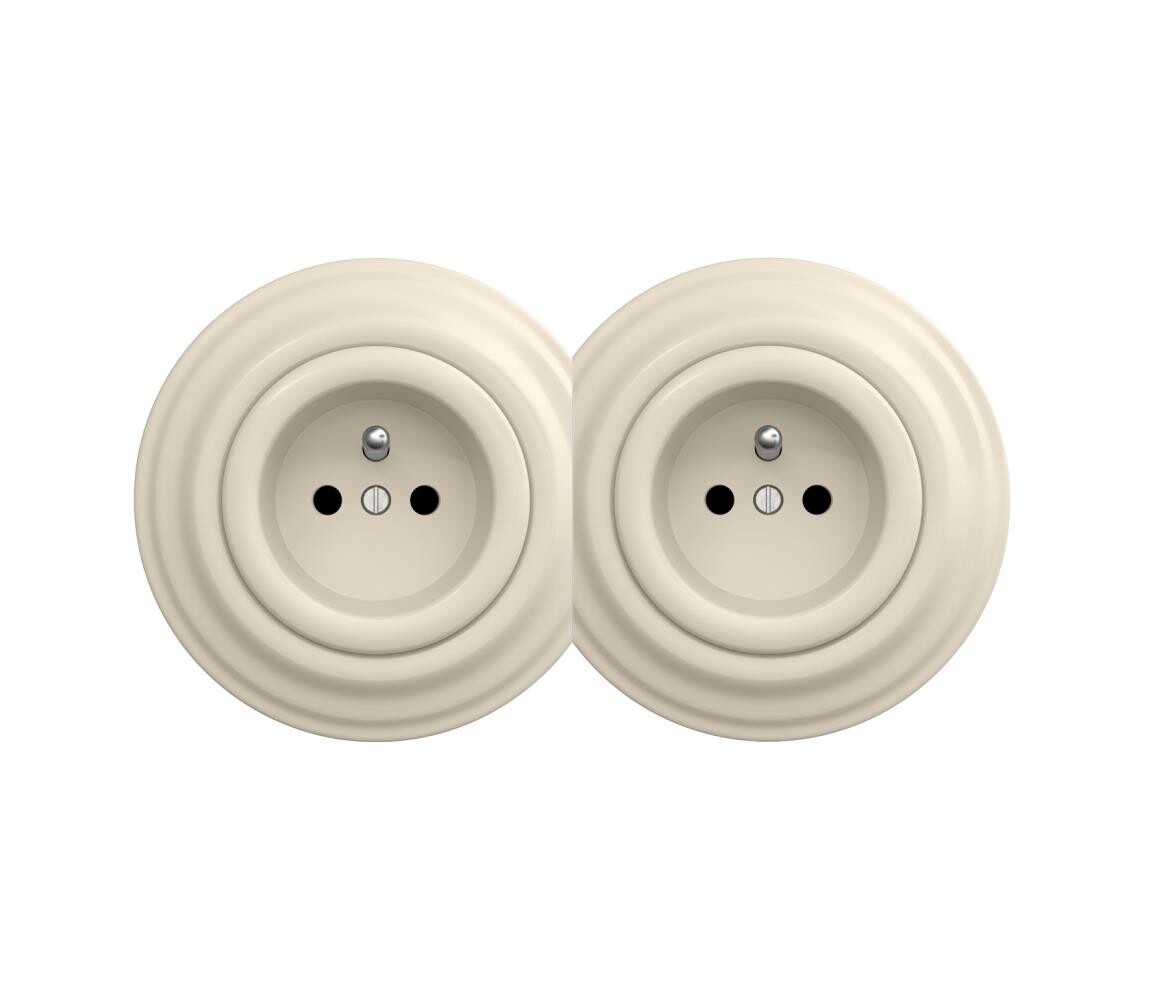 lap - Dvojitá retro zásuvka domovní s rámečkem 230V béžová 2xKA0135+2xKA0133