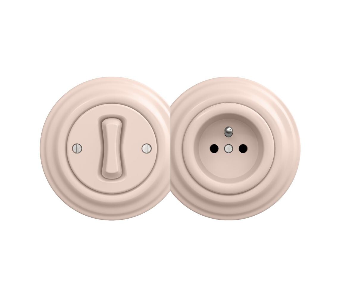 lap - Retro jednopólový vypínač č. 1 a zásuvka 230V s rámečkem starorůžová 2xKA0120+KA0113+KA0118