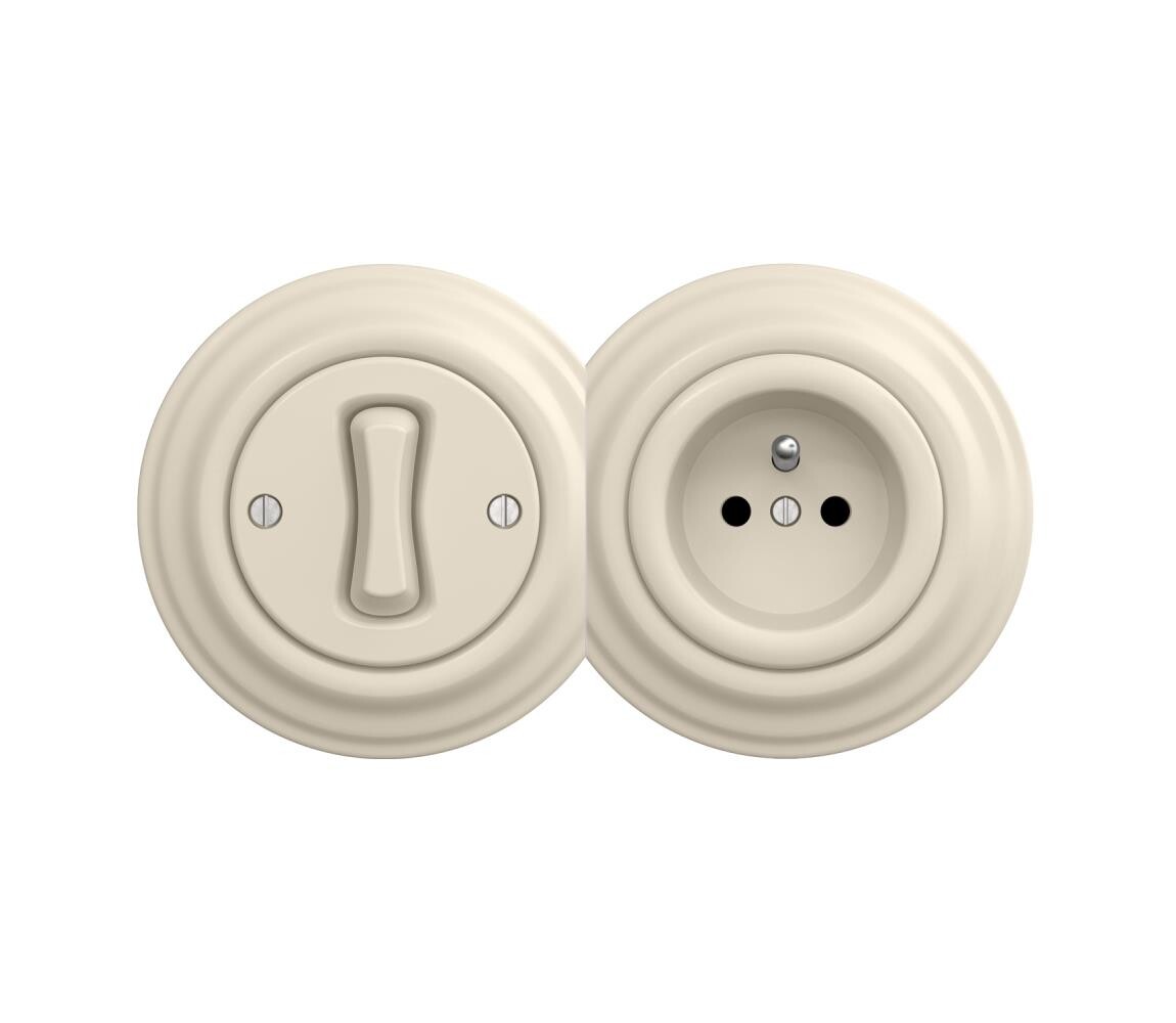 lap - Retro jednopólový vypínač č. 1 a zásuvka 230V s rámečkem béžová 2xKA0135+KA0128+KA0133