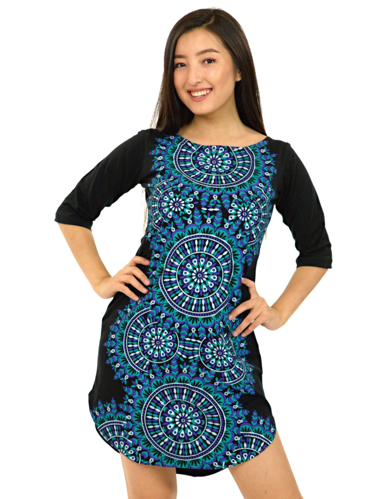 Himalife Tunika / šaty s 3/4 rukávem Lihue - tyrkysová s fialovou Velikost: 3XL