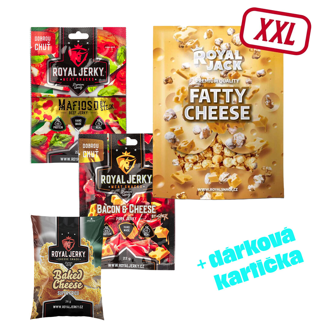 Sušené maso – Royal Jerky | Velikonoční nadílka (2x jerky, 1x popcorn, 1x preclíky) Barva: Blankytná