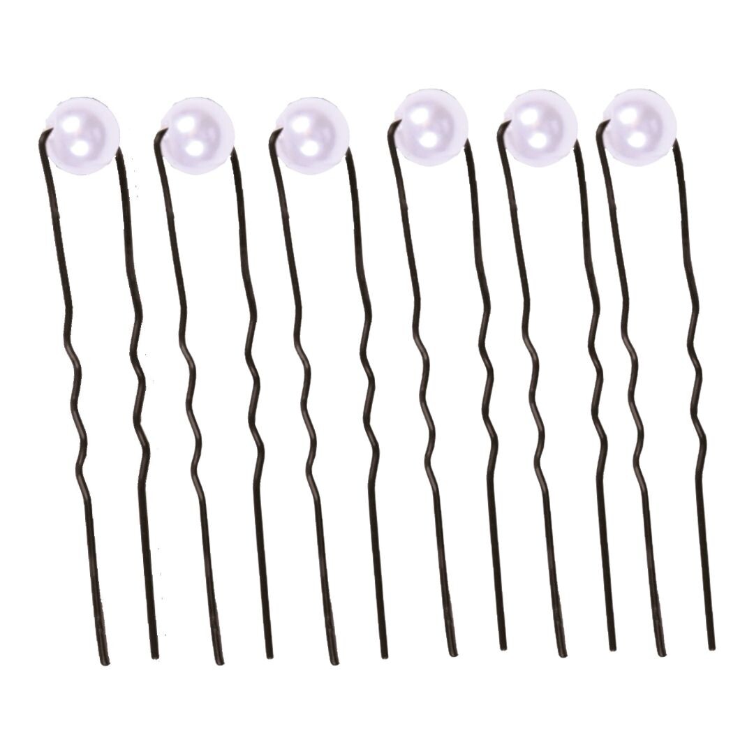 Eurostil Decorative HairPins - vlásenky do vlasů s ozdobou 03209/50 - 6 ks černých vlásenek s bílou perlou