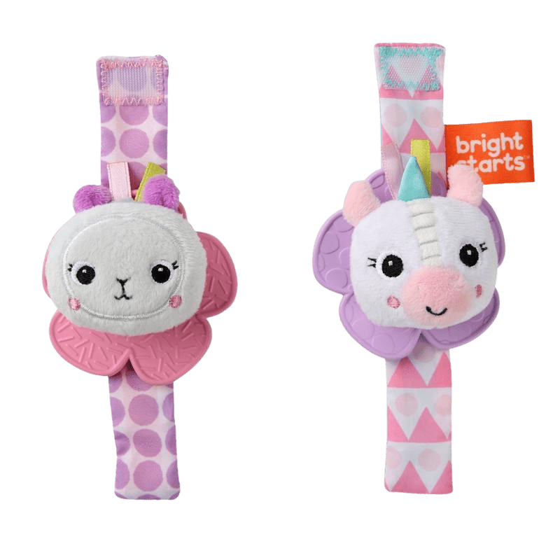 BRIGHT STARTS Chrastítko s kousátkem na ruku jednorožec/lama 0m+ 2 ks