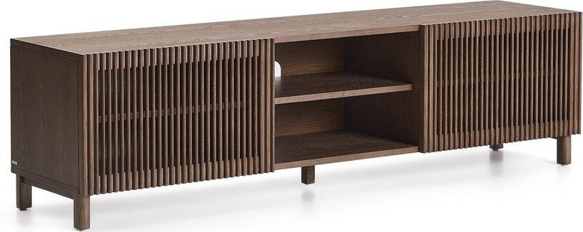 Tmavě hnědý TV stolek v dekoru ořechu 180x49,5x42,5 cm Beyla – Kave Home