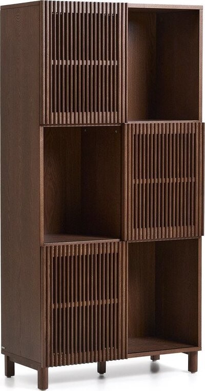 Tmavě hnědá knihovna v dekoru ořechu s posuvnými dveřmi 84,5x170x42,5 cm Beyla – Kave Home