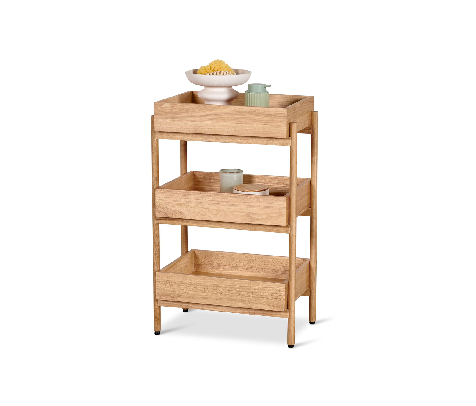 Tchibo - Stojací regál z masivního dřeva se 3 přihrádkami - barva: hnědá