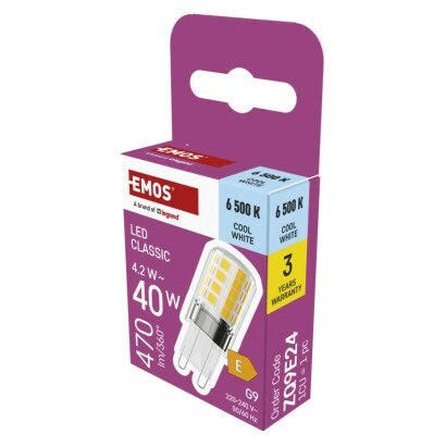 EMOS LED žárovka Classic JC / G9 / 4,2 W (40 W) / 470 lm / s